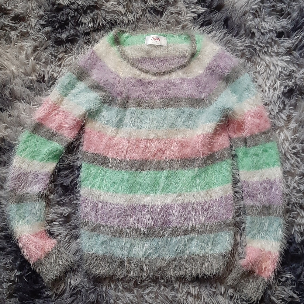 Justice Fuzzy Stripe Colorful Cozy Sweater girls size 12
